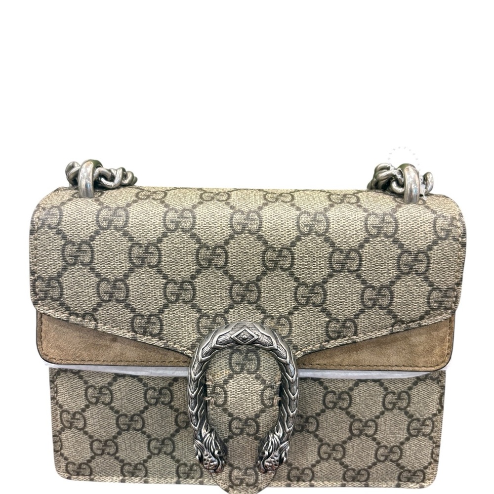 Gucci Beige GG Supreme Shoulder Bag with Silver-Tone Hardware